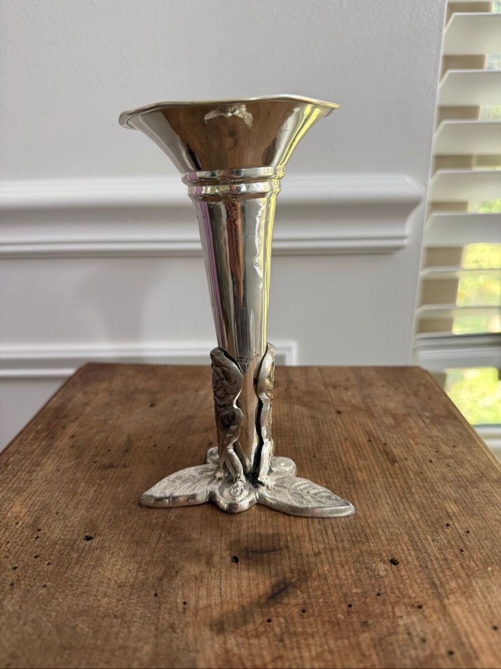 Vintage SNK Ent India 2pc Silver Tone Vase Bouquet Stand Wedding Home Decor Shab